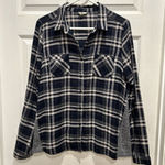 Hem & Thread  Womens Button‎ Up Blue Plaid Long Sleeve Top Large Grey Contrast Photo 0