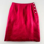 Talbots Womens Linen Pencil Skirt Size 4 Red Irish Linen Button Detail Photo 1
