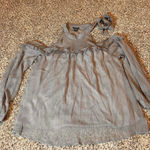 Torrid  Cold Shoulder Ruffle Tie Neck Long Sleeve Top Blouse‎ Gray Size 00 Photo 0