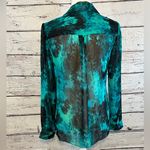 Vince Camuto  Sheer Button Down Shirt Teal Blue Green Print-Small Photo 1
