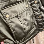 EXPRESS olive green faux fur hooded silky winter jacket, size M Photo 2