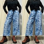 Briggs New York Briggs Women Blue White Paisley Print Wide Leg Cropped Pants Size 10 Linen Blend Photo 2