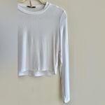 BCBGeneration Cropped Long Sleeve Ribbed Tee, White, Size Medium Photo 3