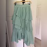 Pearl by Lela Rose Green Ruffle Stripe Asymmetrical Midi Skirt cotton poplin Size 2 Photo 3
