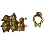 Penguin Family Brooch & Gold Wreath Pin With Faux Pearls A342 Photo 2