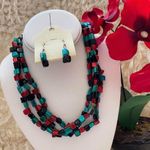 Glossy Stone Multi Strand Necklace Set Blue Photo 1