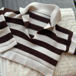 Brown/White Striped Collared Cropped Sweater Brown Photo 0