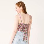 SO NWT Womens XS Smocked Back Tie Scarf Top Multi Turquoise Hem Cami cropped​​ Photo 6