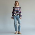 Umgee  Boho Diamond Crochet Knit Multicolor Crop Sweater Poncho Size Small Photo 10