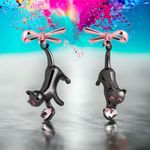 Black Cat With Pink Bow Alloy Drop Earrings, Cute Elegant *Fashion‎ Jewelry Photo 1