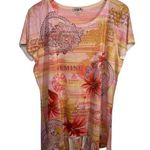 One World  Top Women XL Gemini Pink Orange Astrology Floral Bling High Low Spring Photo 0
