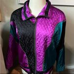 Lavon  Women's Silk Bomber Jacket Quilted Purple Teal Black Windbreaker Size L Photo 0