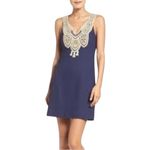 Lilly Pulitzer True Navy Shimmer Gold Embroidered Neck Shift Dress Size 2 Photo 1