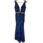 Panoply Navy Blue Beaded Lace embroidered V Neck Prom Evening Gown Dress Size 8 Photo 4