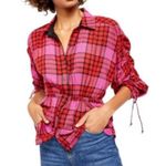 Free People  Women's Red Pacific Dawn Plaid Shirt By We The Free Size Small Photo 0