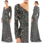 Mac Duggal 26445 Womens Long Sleeve Sequin Gown Black Silver 14 Photo 2