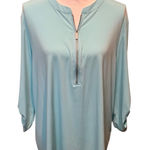 Ellen Tracy  Women's Roll Tab Sleeve‎  1/4 Zip Crew Neck Blouse Top Size XL Photo 0