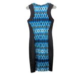 Calvin Klein  Blue Black Geo Scuba Knit Sleeveless Stretch‎ Sheath Dress Size 4 Photo 4