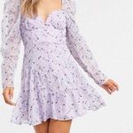 ASOS  Purple Lilac Embroidered Floral Puff Sleeve Bustier Tiered Dress Photo 0