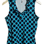 LuLu B Top Women S Blue Woven Print Tank Ruffle Collar Golf Preppy Country Club Photo 0
