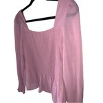 Nine West NWT square neck smocked blouse pink mauve sheer chiffon ruffle top Photo 3