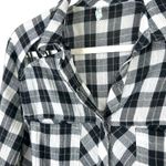 Free People Black White Plaid Lace-Up Cutout Snap Down Gauze Long Sleeve Shirt Photo 5