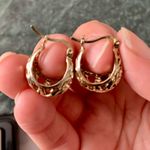 Open work Cutout Gold Over Sterling Silver Hoop Huggie Earrings 925 Turkey Photo 1