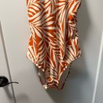 Shade & Shore NWOT Orange White Floral Palm Halter Neck Boho One Piece Cutout Photo 1