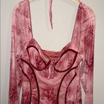 SheIn Pink and Red Print Long Sleeve Corset Lined Sweetheart Neck Dress Photo 2