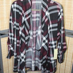 Paper + Tee  Black, White, and Claret Plaid Open Waterfall Cardigan Photo 0