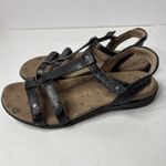 Taos Trophy 2 Black Leather Sandals Womens 8 Strappy Comfort T Strap Buckle EUC Photo 1