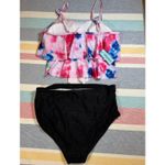 NWT, Adisputent, Tie Dye Ruffle Top & High Waisted Bikini Bottom Set, Sz XL Black Photo 1