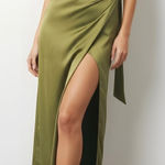 BHLDN  Delaney Scoop-Neck Scarf High-Shine Satin Maxi Dress, Olive Green, XS Photo 0