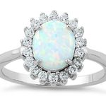Sterling Silver SIZE 6 925  Oval White Lab Opal CZ Ring Photo 2