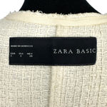 ZARA | Small | Ivory Tweed Longline Raw Edge 3/4 Sleeve Open Front Jacket Photo 1