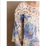 Anthropologie ✨ White Blue Lace Graphic Floral Print Sheer Silk Blouse✨ Photo 1