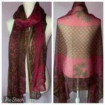 Large Scarf Chiffon Wrap Swim Cover Shawl Sheer Pink Brown Boho Printed Photo 1