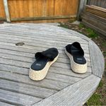 Eileen Fisher Tarry Toe Top Loop Espadrille Wedge Slide Sandals Black Leather 10 Photo 5