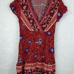 V Neck Short Wrap Swing Fit and Flare Dress in Red Sz Small Photo 0