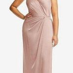 After Six Sleeveless Satin Faux Wrap Gown in Toasted Sugar, Size 18 Photo 0