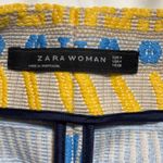ZARA Woman Skirt Womens Medium Blue Yellow Jacquard Mini Geometric Pattern Photo 7