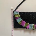 Vintage black beaded bag with pink, blue, and green ruffle trim Photo 5