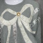 Adolfo Vintage  collection knit lace bow beaded applique sweater meduim Photo 4