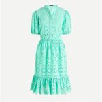 J.Crew Puff Sleeve Eyelet Dress Teal Blue Green Short Sleeve Size 8 AW798 Photo 1