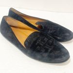 Tory Burch  Size 8.5 Leigh Black Suede Logo Round Toe Slip On Flats Loafer Photo 2