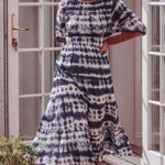 Mango  MNG Blue Tie Dye Open Back Puff Sleeve Cotton Maxi Dress 8 Photo 6