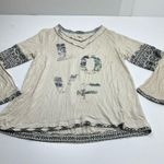 POL  Cream Black LOVE Patterned Top Long Sleeve Shirt Womens Size Large Stretch Photo 0