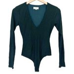 Privacy Please  Green Ribbed V Neck Long Sleeve Bodysuit Sz XS Photo 0