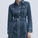 ZARA denim jean dress midi button up long sleeve waist tie Photo 4
