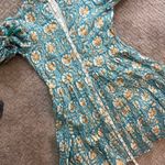 NWOT Oliphant Teal Floral Tiered Mini Dress Hand Block Print, Size Small Blue Photo 12